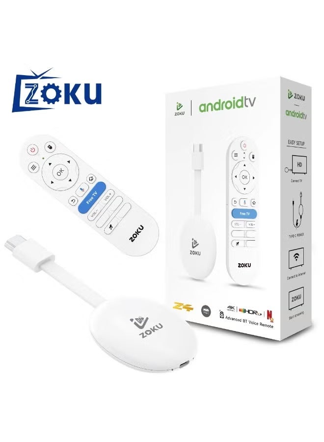 زوكو Android TV Stick 16.0 جهاز بث ذكي بدقة 8K Ultra HD مع جهاز تحكم صوتي، WiFi 6، Bluetooth 5.4، معالج رباعي النواة، ذاكرة RAM 2GB وROM 16GB، HDR10+، صوت Dolby Audio، Chromecast، ومشغل وسائط ذكي - Image 1