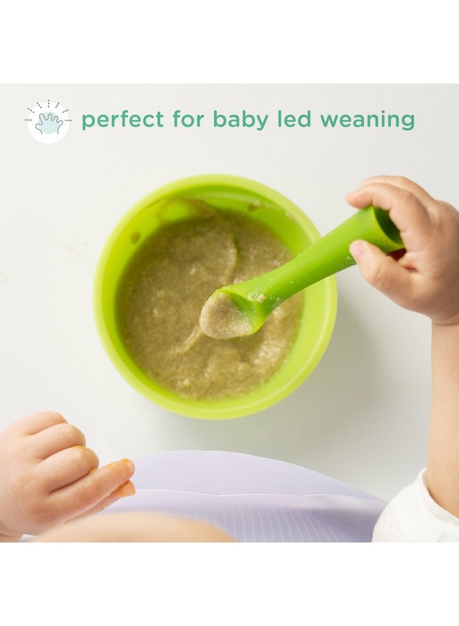 أولا بيبي ملعقة تدريب ناعمة من أولابابي مصنوعة من السيليكون بنسبة 100% لفطام الطفل التلقائي، عبوة من قطعتين (كيوي/توت أزرق) - Image 3