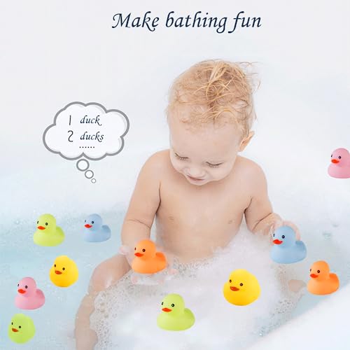 WAMSOLE 50 Pcs Multicolor Mini Rubber Ducks Baby Bath Toy Children Squeak and Float Colored Small Ducks in Bulk Toddlers Shower Duck Decorations Party Favors - Image 4