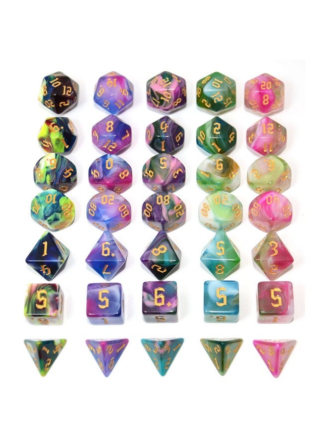 سمارت ديلز برو مجموعة من 5 قطع نرد متعددة السطوح مقاس 7 × 5 مع أكياس لألعاب الطاولة Dnd Rpg Mtg Dungeon And Dragons D4 D8 D10 D12 D20 (مجموعات مكونة من 4 ألوان) - Image 2