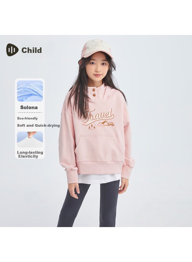 Souhait Girls' Hoodie Pullover Sweatshirt Autumn New Kids Hooded Top Rose Pink Size 175 - Image 1