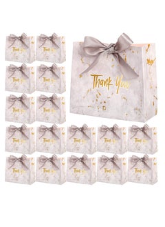 Y&D 20 Pack Small Thank You Gift Bags with Silver Ribbon Marble Pattern Party Favor Candy Boxes 4.5x1.8x4 Inch Mini Paper Bulk for Wedding Birthday Bridal Shower Baby  - Image 1