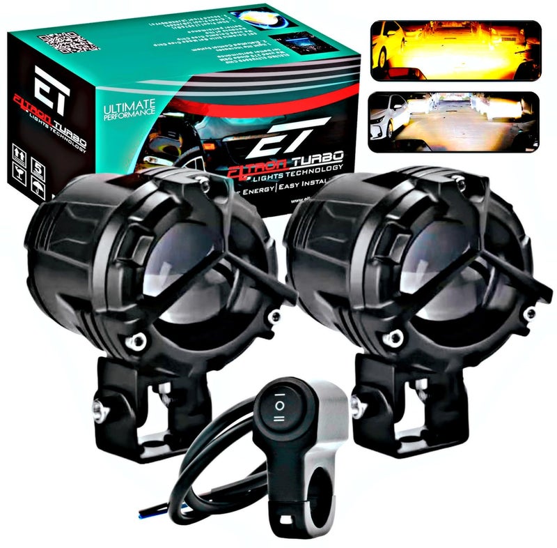 ELTRON TURBO 1 Year Warranty Big Size Imported Y Shape Style Beam DC Power 12V-24Volts 140Watts LED Fog Light Universal For All Motorcycles, Bikes, Cars Waterproof White & Yellow (Pack Of 2, Switch) - Image 1