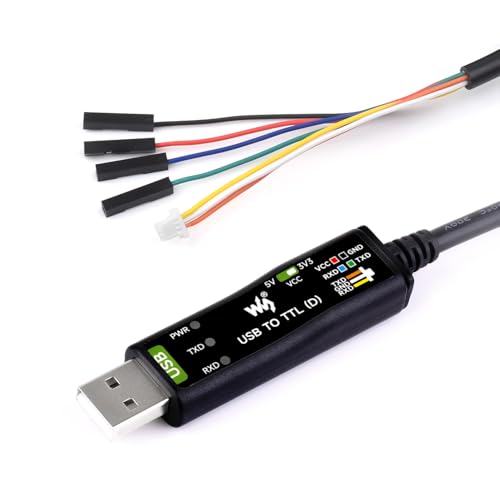waveshare Industrial USB to TTL (D) Serial Cable, Compatible with Raspberry Pi 5, Original FT232RNL Chip, Multi Protection Circuits, with Separated 4pin Header + SH1.0 3PIN Connector - Image 1