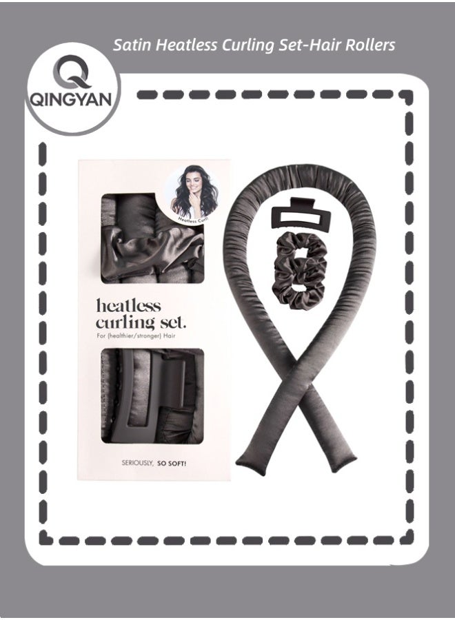 QINGYAN Satin Heatless Curling Set-Hair Rollers for Heatless Curls | Overnight Heatless Hair Curlers to Sleep in | Curling Rod Headband for Short & Long Hair | Hair Wrap Curler Dark grey) - Image 1