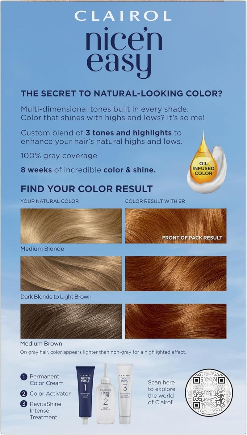 Clairol Nice'N Easy Crème Hair Color 8R Medium Reddish Blonde - Permanent Color with 100% Gray Coverage - Image 2