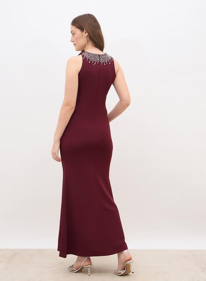 ستايلي فستان ماكسي بتصميم - بياقة مستديرة مزين بالخرز - Image 4