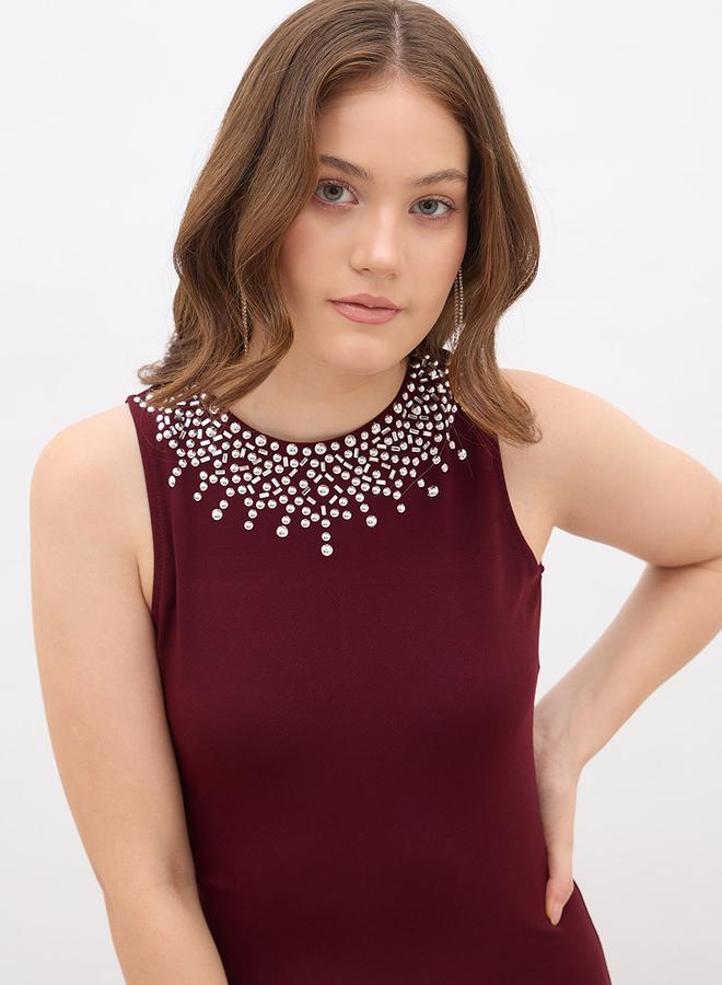 ستايلي فستان ماكسي بتصميم - بياقة مستديرة مزين بالخرز - Image 3