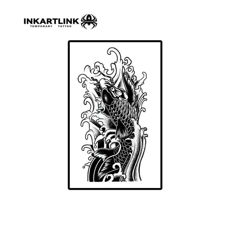 INKARTLINK تاتو مؤقت شبه دائم من INKARTLINK، تاتو واقعي للذراع، مناسب لتاتو الرجال المهيمنين، مقاوم للماء وغير عاكس، تصميم فريد (تاتو زهرة كوي)  - Image 4