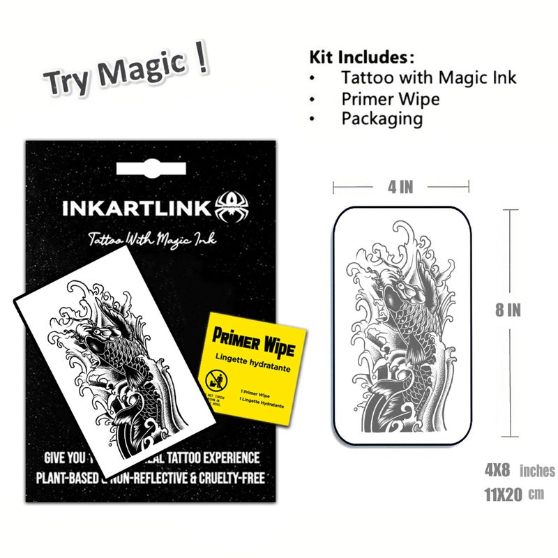 INKARTLINK تاتو مؤقت شبه دائم من INKARTLINK، تاتو واقعي للذراع، مناسب لتاتو الرجال المهيمنين، مقاوم للماء وغير عاكس، تصميم فريد (تاتو زهرة كوي)  - Image 2