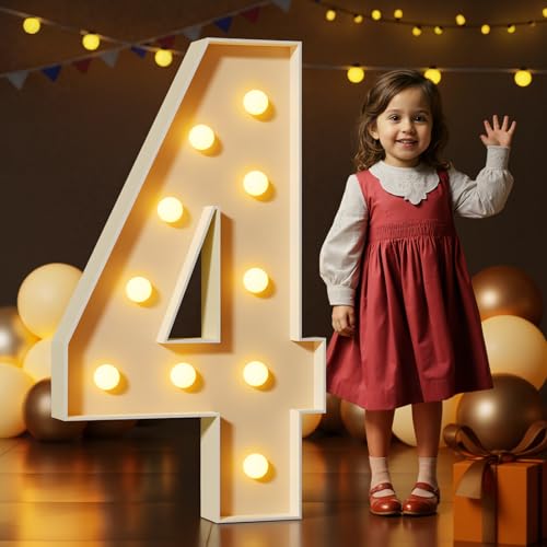 imprsv Marquee Numbers 4 Feet Tall Large Light Up Numbers 4th 14th 24th Four Ever Sweet Birthday Decorations Big Yellow Light Outdoor Anniversary Decorations Balloon Arch Kit Party Backdrop 4 - Image 1
