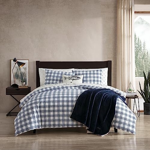 Eddie Bauer King Duvet Cover Set Cotton Bedding Set with Matching Shams Casual Home Dcor Basic Plaid Navy King - Image 1