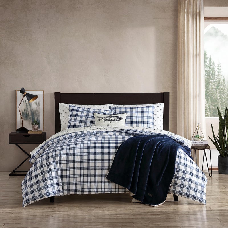 Eddie Bauer King Duvet Cover Set Cotton Bedding Set with Matching Shams Casual Home Dcor Basic Plaid Navy King - Image 2