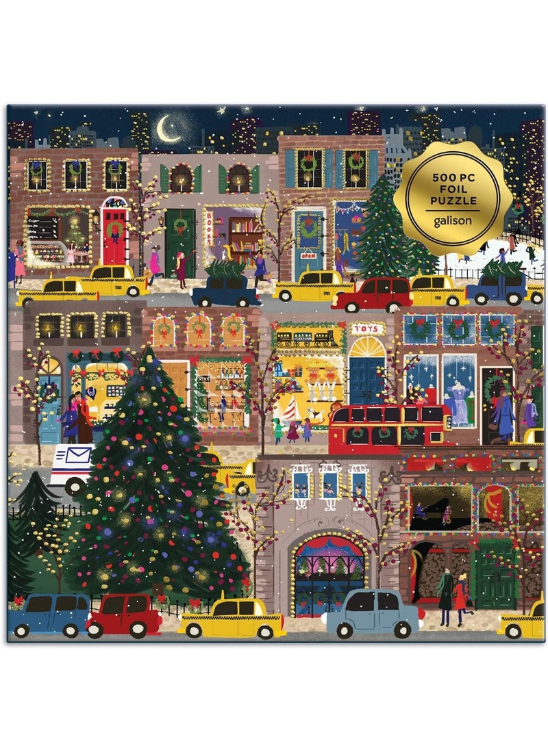 Galison Galison Winter Lights Foil Puzzle 500 Pieces – Holiday Jigsaw Puzzle Featuring Festive City Scene by Joy Laforme – Thick, Sturdy Pieces Challenging Family Activity Great Gift Idea  - Image 2