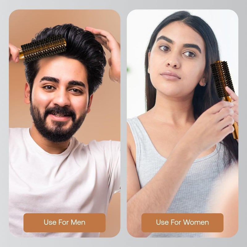 روباب مين مشط شعر مستدير فاخر من RUBAB MEN بشعيرات طبيعية + دبابيس تدليك فروة الرأس الناعمة + مقبض خشبي متين | فرشاة شعر أسطوانية للتمليس، الحجم، التجعيد، التجفيف بالهواء الساخن والتصفيف للرجال والنساء - Image 4
