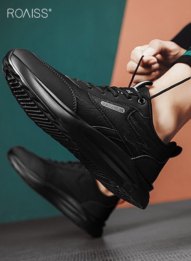 roaiss Men's Low-Top Athletic Shoes, Comfortable and Breathable Work Shoes Construction Site Work Shoes Non-slip Wear-Resistant Waterproof Leather Lace-Up Athletic Shoes Commuting, Casual, Trendy Shoes Black - Image 3