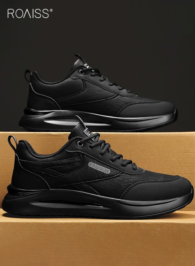 roaiss Men's Low-Top Athletic Shoes, Comfortable and Breathable Work Shoes Construction Site Work Shoes Non-slip Wear-Resistant Waterproof Leather Lace-Up Athletic Shoes Commuting, Casual, Trendy Shoes Black - Image 5