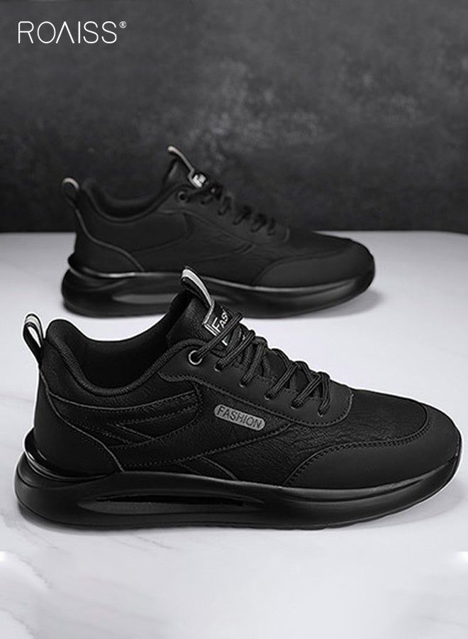 roaiss Men's Low-Top Athletic Shoes, Comfortable and Breathable Work Shoes Construction Site Work Shoes Non-slip Wear-Resistant Waterproof Leather Lace-Up Athletic Shoes Commuting, Casual, Trendy Shoes Black - Image 4