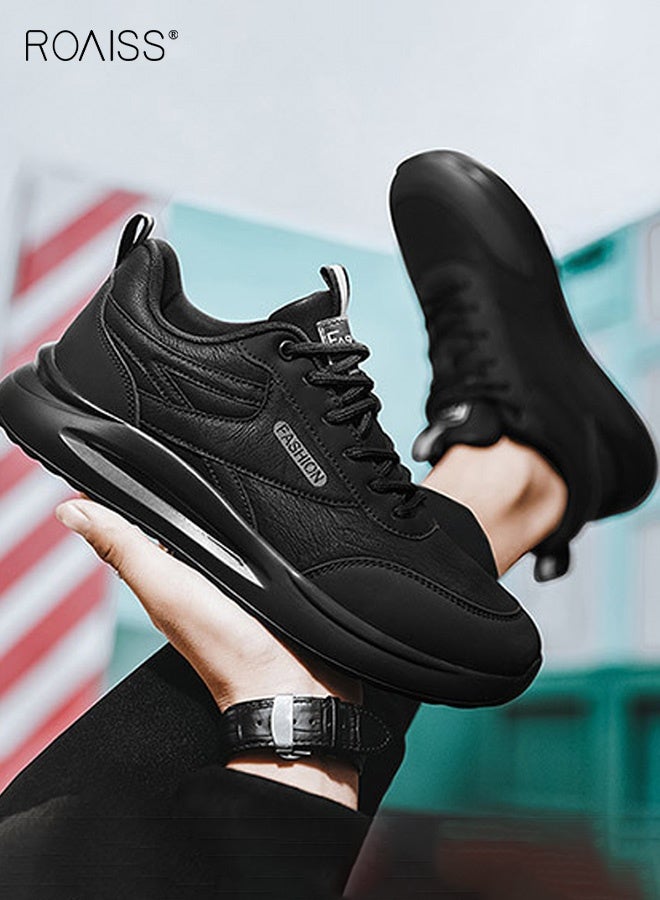 roaiss Men's Low-Top Athletic Shoes, Comfortable and Breathable Work Shoes Construction Site Work Shoes Non-slip Wear-Resistant Waterproof Leather Lace-Up Athletic Shoes Commuting, Casual, Trendy Shoes Black - Image 2