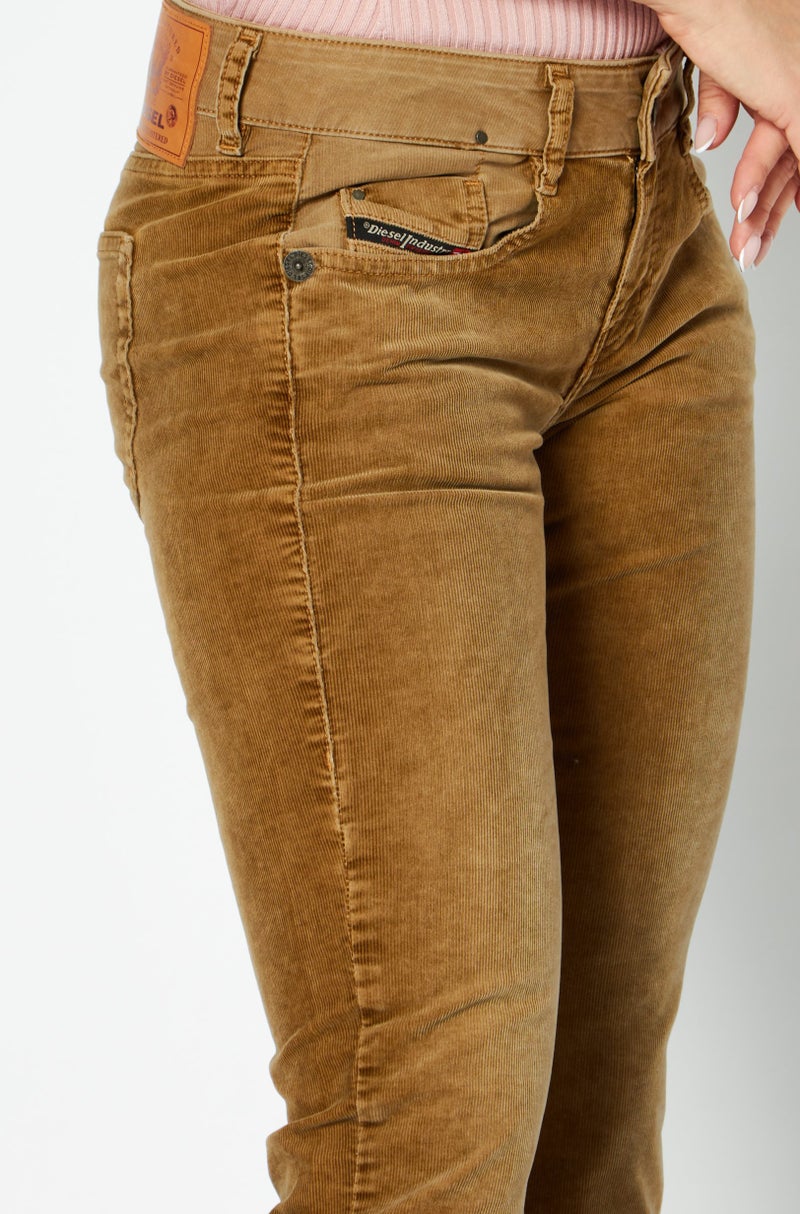 DIESEL Women Bootcut Flare Fit Printed Corduroy Pants, Tan - Image 4