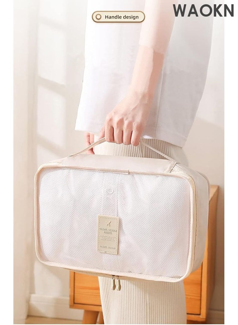 دبليو أيه أو كي أن مجموعة مكعبات التعبئة من 7 قطع - منظمات سفر خفيفة الوزن للأمتعة مع حقيبة غسيل وحقيبة أحذية - حقائب تخزين شبكية قابلة للطي لحقيبة السفر والحمل - معتمدة من إدارة أمن النقل ومقاومة للتجاعيد (بيج) - مثالية للعطلات ورحلات العمل - Image 3