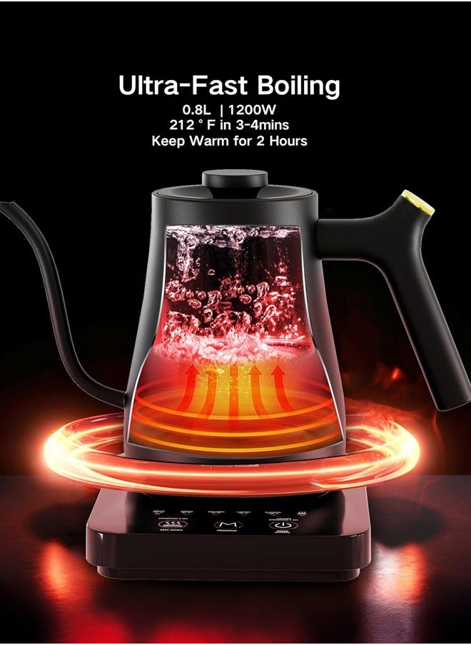 Joshberg Electric Gooseneck Kettle,Coffee Kettle,800ml Water Kettle for Pour-over Coffee & Tea with 5 Preset Temperature Touch Screen Buttons 304 Stainless Steel Coffee and Tea Pot, Black  - Image 4