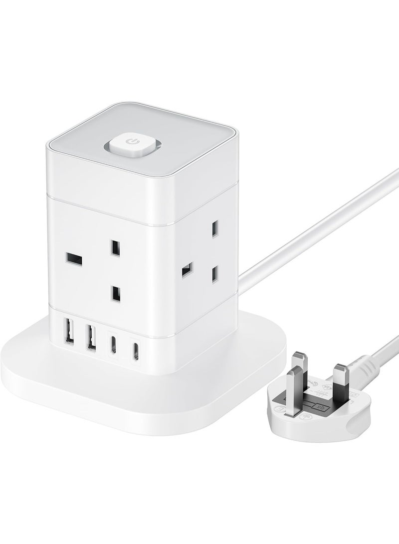 Vera Collect Cube Extension Lead with USB Slots, 4 Way Multi Plug  Power Extension Socket with 2 USB C and 2 USB A, 13A 3250W Power Strip with Switch 1.5M Extension Cords for Desk Home Office Travel - Image 1