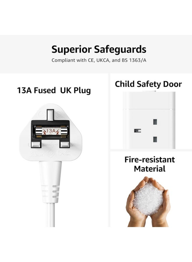 Vera Collect Cube Extension Lead with USB Slots, 4 Way Multi Plug  Power Extension Socket with 2 USB C and 2 USB A, 13A 3250W Power Strip with Switch 1.5M Extension Cords for Desk Home Office Travel - Image 2