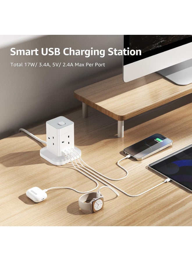 Vera Collect Cube Extension Lead with USB Slots, 4 Way Multi Plug  Power Extension Socket with 2 USB C and 2 USB A, 13A 3250W Power Strip with Switch 1.5M Extension Cords for Desk Home Office Travel - Image 4