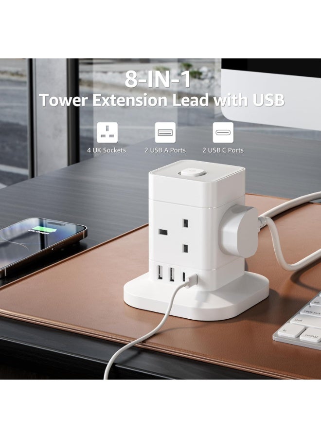Vera Collect Cube Extension Lead with USB Slots, 4 Way Multi Plug  Power Extension Socket with 2 USB C and 2 USB A, 13A 3250W Power Strip with Switch 1.5M Extension Cords for Desk Home Office Travel - Image 5