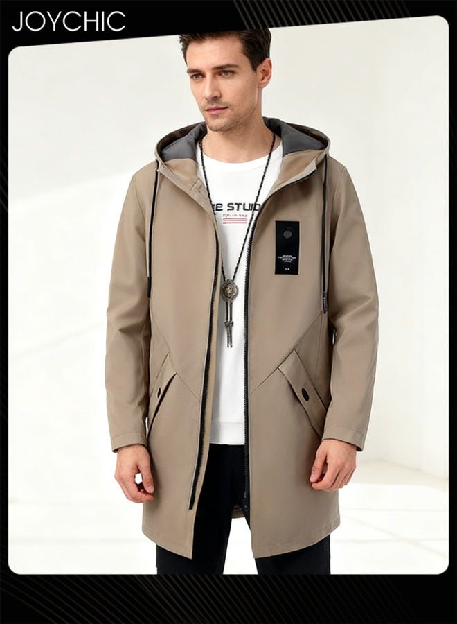 Joychic Casual Hooded Autumn and Winter Warm Windproof Mid Length Trench Coat for Men - Image 1