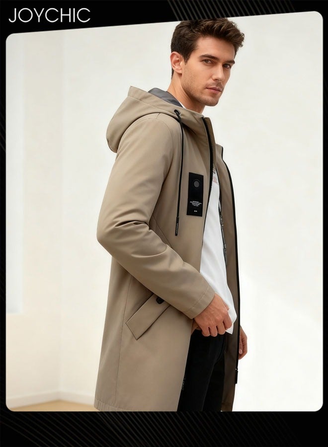 Joychic Casual Hooded Autumn and Winter Warm Windproof Mid Length Trench Coat for Men - Image 2