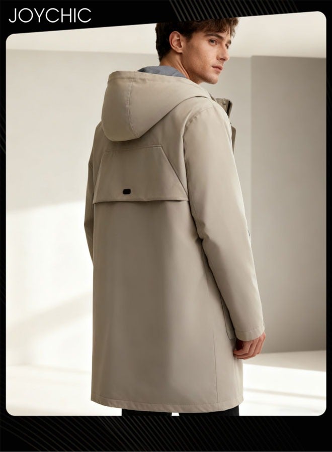Joychic Casual Hooded Autumn and Winter Warm Windproof Mid Length Trench Coat for Men - Image 3