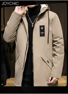 Joychic Casual Hooded Autumn and Winter Warm Windproof Mid Length Trench Coat for Men  - Image 1