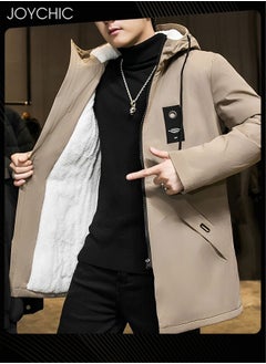 Joychic Casual Hooded Autumn and Winter Warm Windproof Mid Length Trench Coat for Men  - Image 2