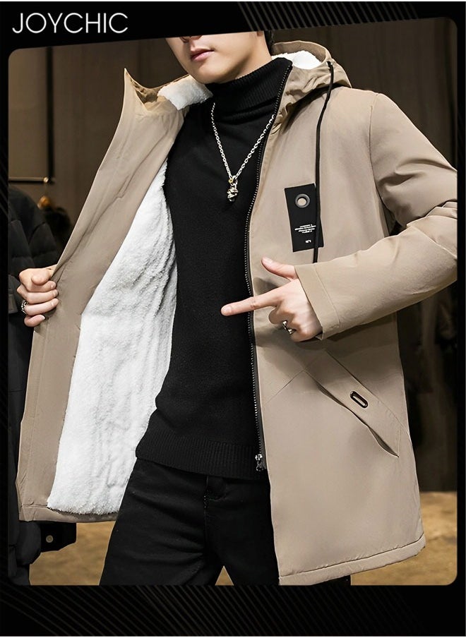 Joychic Casual Hooded Autumn and Winter Warm Windproof Mid Length Trench Coat for Men  - Image 2