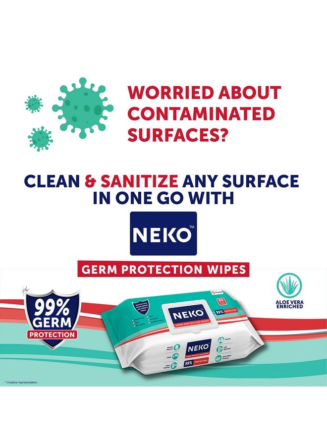 Neko NEKO Multi-Purpose Germ Protection Wipes | Disinfectant Wipes | Wet Wipes for Cleaning | Safe on Skin | Cleans all appliances | Enriched with Aloe vera | 33% Extra Large 80 Wipes Lid pack | Pack of 3 - Image 3