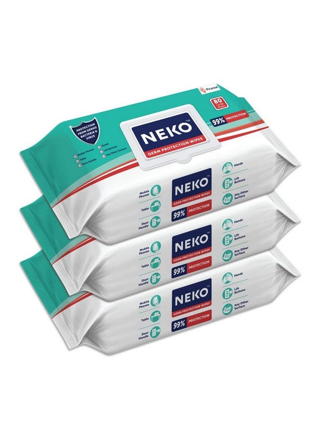 Neko NEKO Multi-Purpose Germ Protection Wipes | Disinfectant Wipes | Wet Wipes for Cleaning | Safe on Skin | Cleans all appliances | Enriched with Aloe vera | 33% Extra Large 80 Wipes Lid pack | Pack of 3 - Image 1