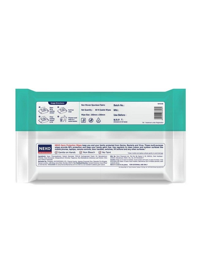 Neko NEKO Multi-Purpose Germ Protection Wipes | Disinfectant Wipes | Wet Wipes for Cleaning | Safe on Skin | Cleans all appliances | Enriched with Aloe vera | 33% Extra Large 80 Wipes Lid pack | Pack of 3 - Image 2