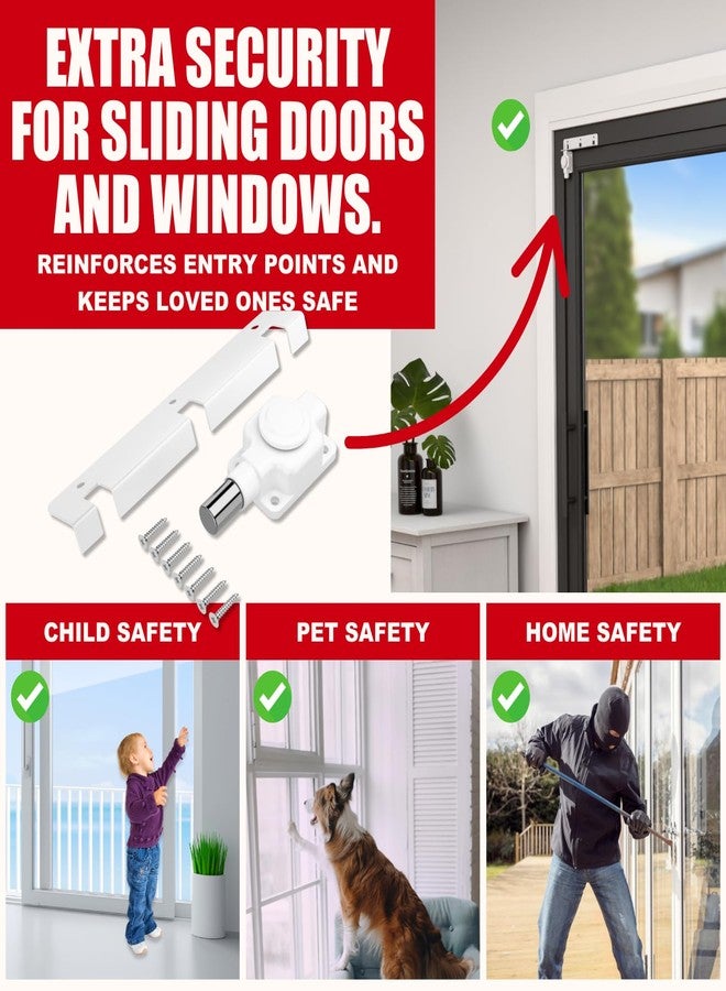 Securityman Sliding Door Lock | Sliding Glass Door Lock for Child Safety, Pet, Patio, & Adjustable Ventilation with Button Actuation, Metal Shaft - Image 2