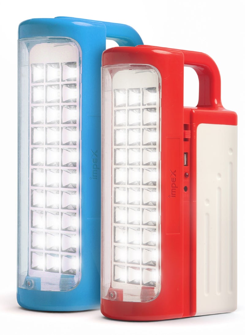 Impex Rechargeable LED Emergency Combo - 2 Pcs | 3D Reflector | 80 Hours Working Time | Power Bank Function | Solar Panel Charging | Unbreakable PG Glass | Portable Handle | 4V, 4500mAh | 30SMD LEDs  - Image 1