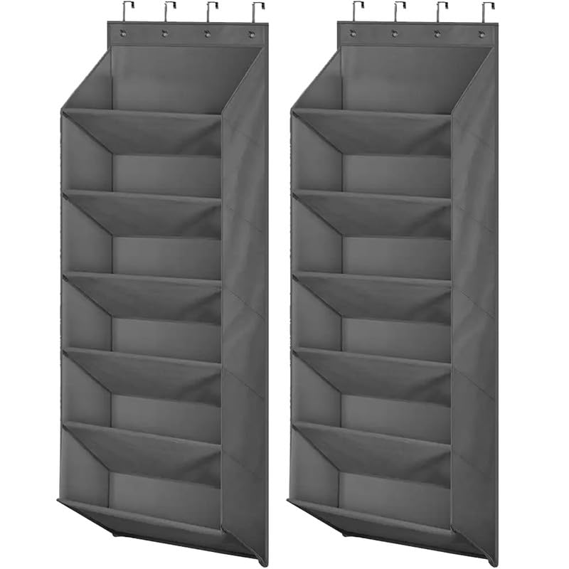 Prime Pick Shoe Organizer 6 Layer Hanging Shoe Rack Foldable Non Woven Back Door Storage with Transparent Pockets Sturdy Hooks Multipurpose Footwear Organizer Black Pack of 2 - Image 1