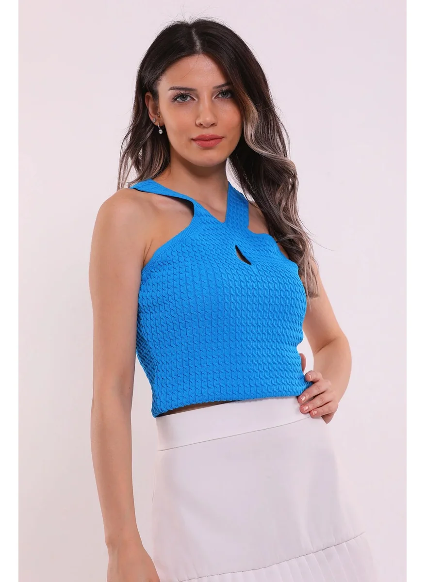 Gülseli Women's V Neck Thick Strap Backless Seasonal Knitwear Blouse