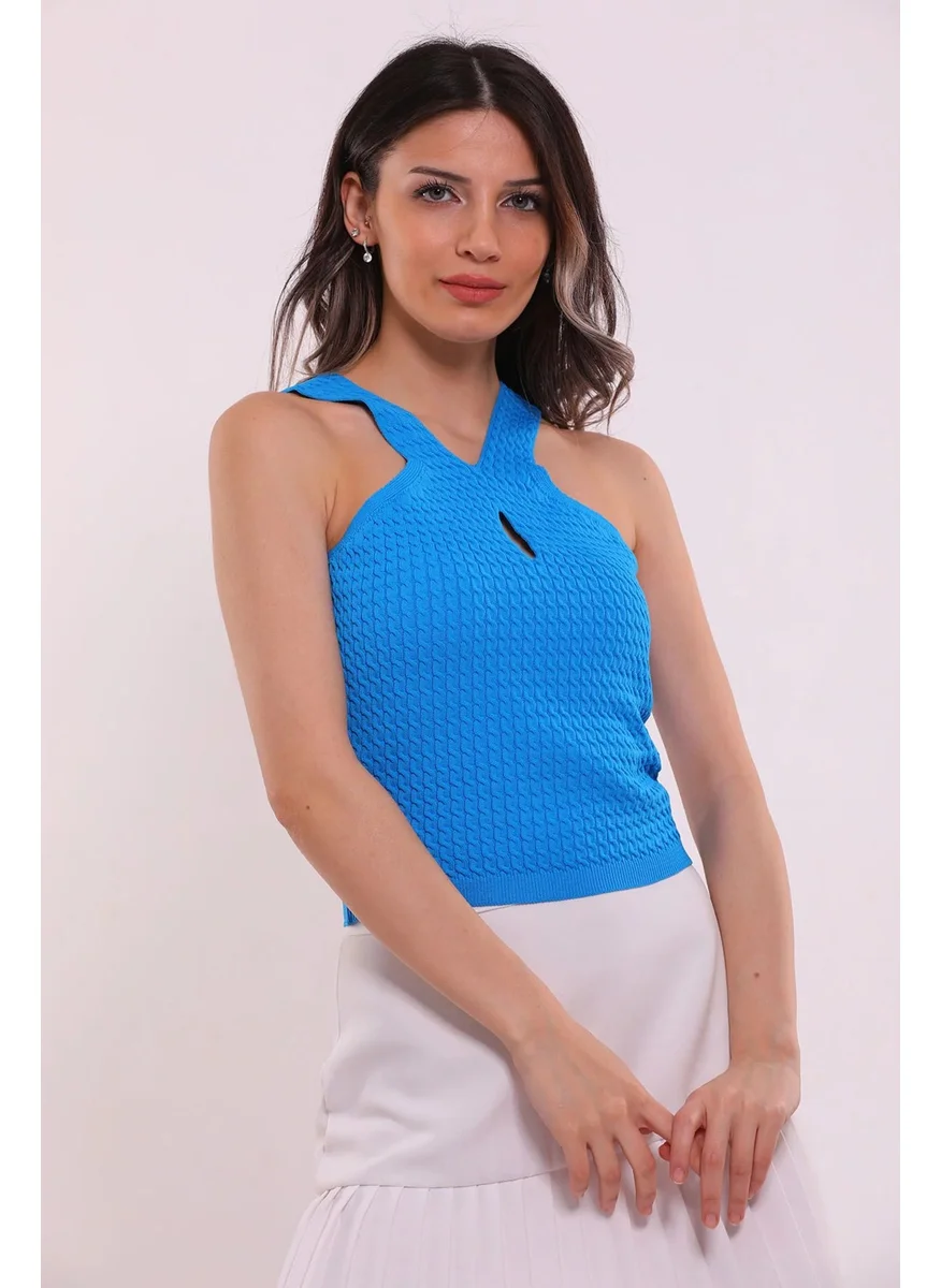 Gülseli Women's V Neck Thick Strap Backless Seasonal Knitwear Blouse