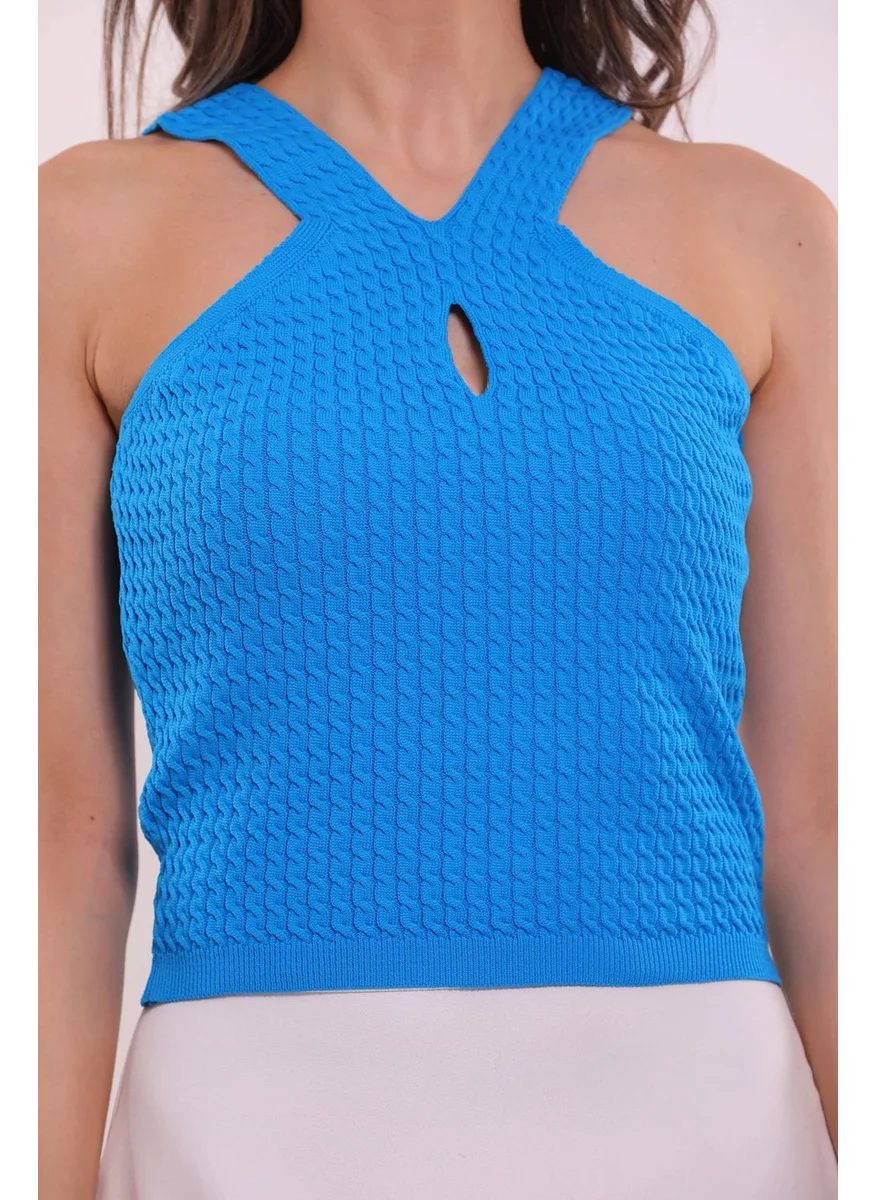 Gülseli Women's V Neck Thick Strap Backless Seasonal Knitwear Blouse