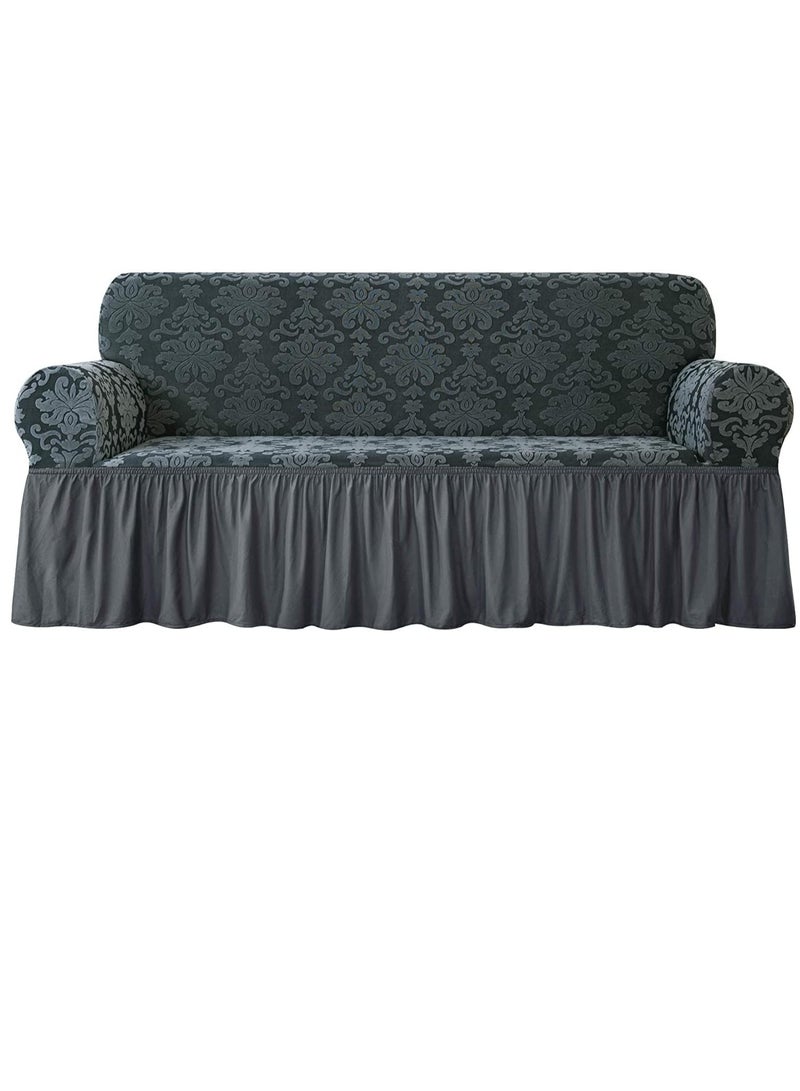 كيلا غطاء أريكة أنيق مع تنورة مكشكشة، أغطية أريكة جميلة، أغطية أريكة عالمية بنمط زهور عتيق لغرفة المعيشة - Image 1