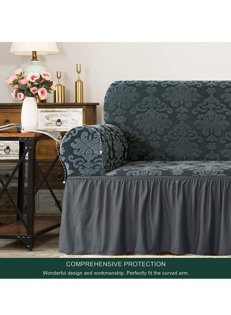 كيلا غطاء أريكة أنيق مع تنورة مكشكشة، أغطية أريكة جميلة، أغطية أريكة عالمية بنمط زهور عتيق لغرفة المعيشة - Image 4