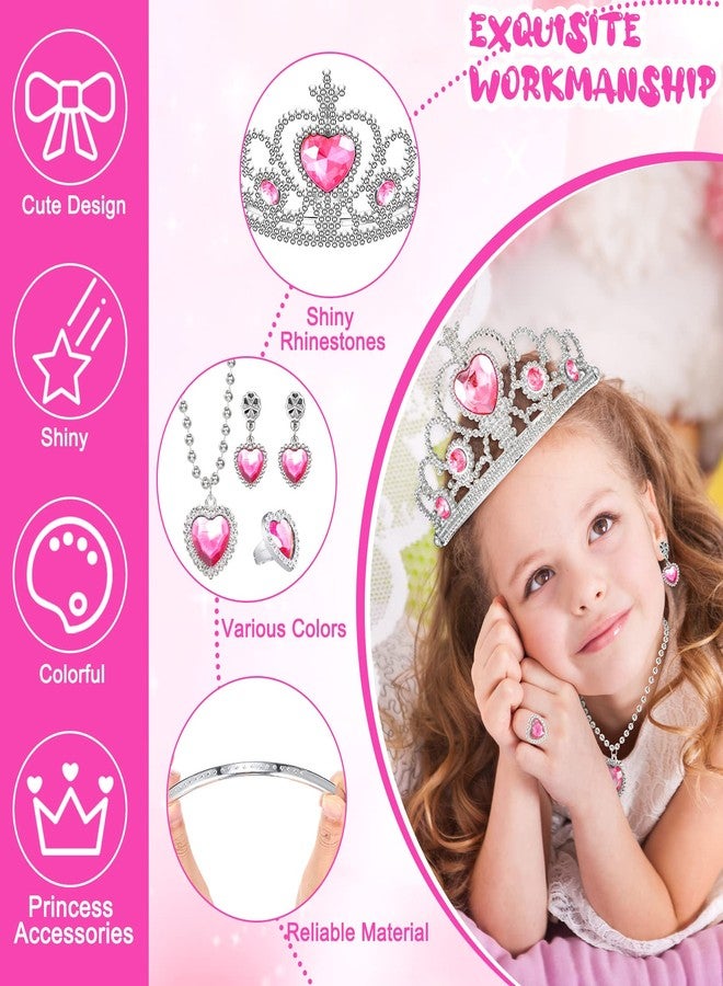 Cindeer 18 Sets Princess Jewelry Toys with Princess Crown Wand Necklace Earrings Rings Kids Jewelry for Girls Pretend Play Jewelry Princess Dress up Party Favors Blue Pink Purple 3 Colors - Image 3