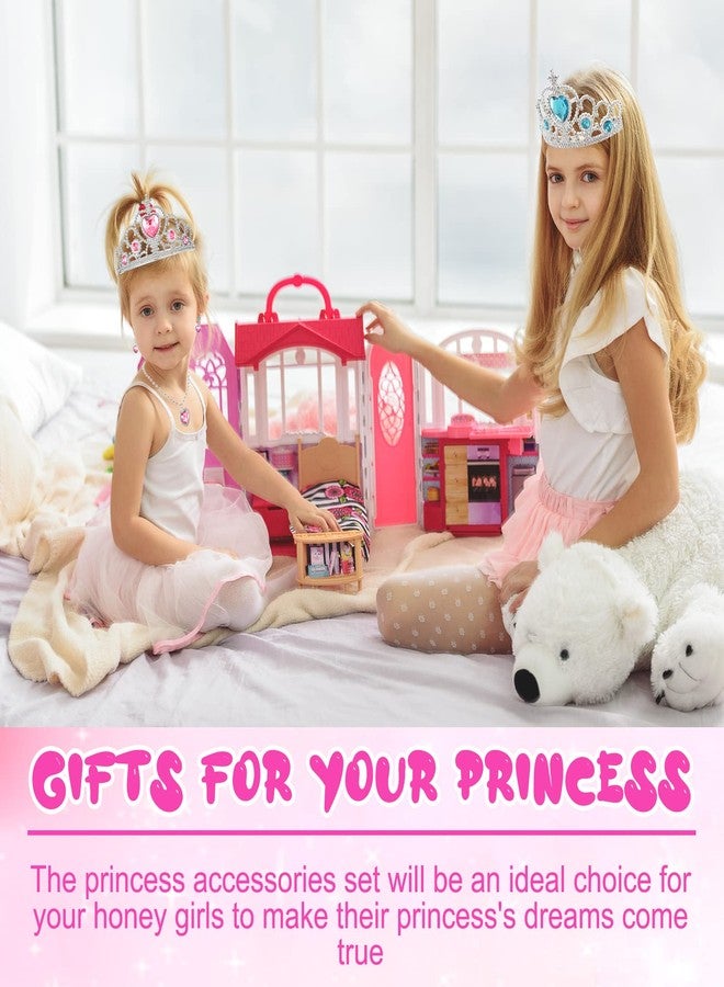 Cindeer 18 Sets Princess Jewelry Toys with Princess Crown Wand Necklace Earrings Rings Kids Jewelry for Girls Pretend Play Jewelry Princess Dress up Party Favors Blue Pink Purple 3 Colors - Image 5