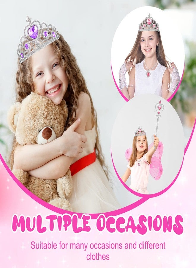 Cindeer 18 Sets Princess Jewelry Toys with Princess Crown Wand Necklace Earrings Rings Kids Jewelry for Girls Pretend Play Jewelry Princess Dress up Party Favors Blue Pink Purple 3 Colors - Image 4